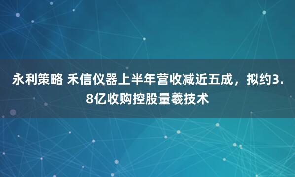 永利策略 禾信仪器上半年营收减近五成，拟约3.8亿收购控股量羲技术